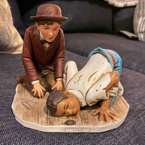 1980 Norman Rockwell Adventures of Huckleberry Finn Listening Ceramic Figurine